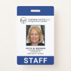 Custom Blue Business Logo Employee Photo ID ID Badge
