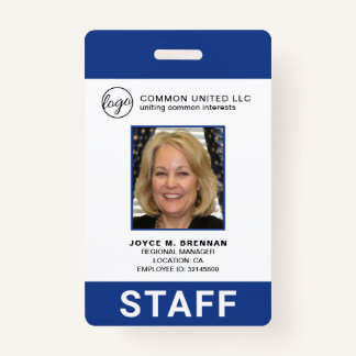 Custom Blue Business Logo Employee Photo ID ID Badge