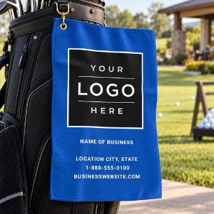 Custom Blue Business Name and Logo Golf Towel