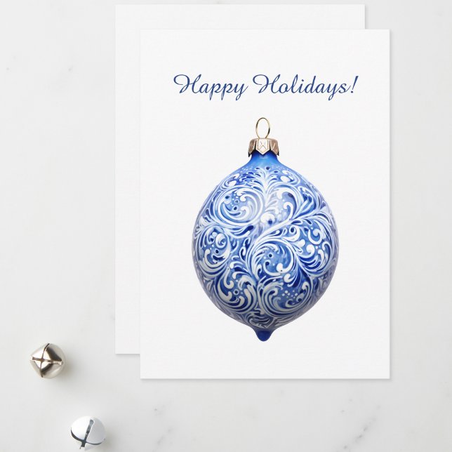 Custom Blue Christmas Ornament Holiday Note Card (Creator Uploaded)