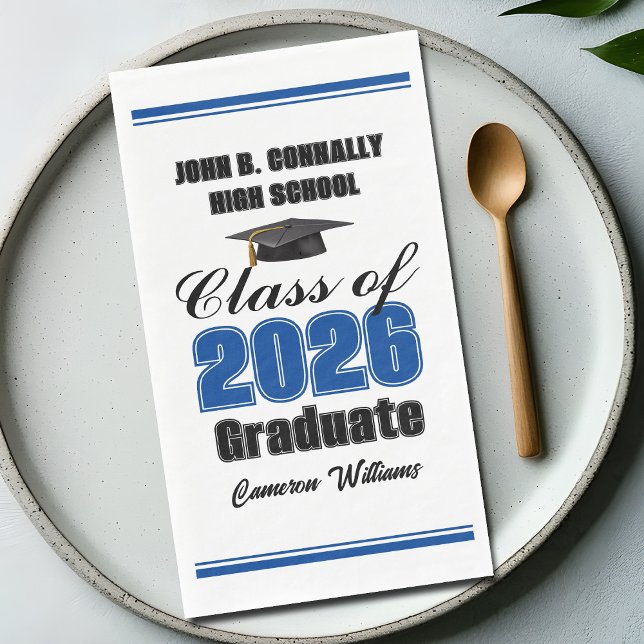 Custom Blue Class of 2026 Graduation Party Napkin (Creator Uploaded)
