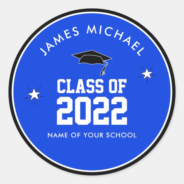Custom Blue Class of High School Graduation Classic Round Sticker (Front)