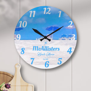 Custom Blue Coastal Beach House Large Clock