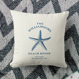 Custom Blue Coastal Starfish Beach House Cushion