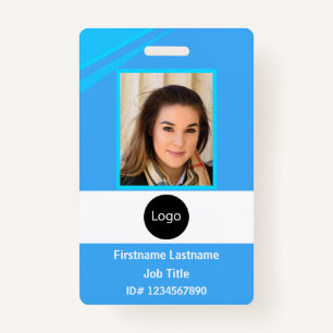 custom blue company employee Photo, Logo, Bar Code ID Badge