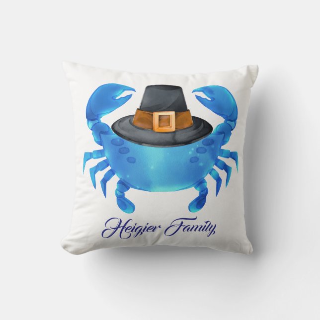Custom Blue Crab Coastal Thanksgiving  Cushion (Front)
