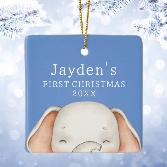 Custom Blue Cute Elephant Baby Boy First Christmas Ceramic Ornament (Custom Blue Cute Elephant Baby Boy First Christmas Ceramic Ornament
)