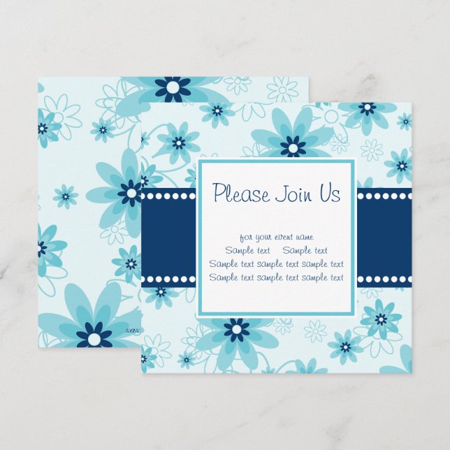 Custom Blue Daisies Square Invitation (Front/Back)
