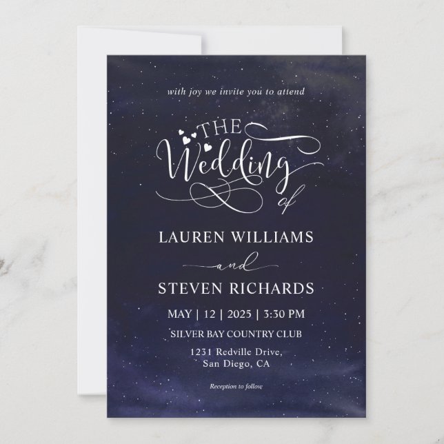 Custom Blue Dark Night Sky Clouds stars Wedding Invitation (Front)