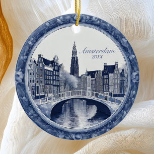 Custom Blue Delft Amsterdam Souvenir Ceramic Ornament