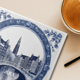 Custom Blue Delft Amsterdam Souvenir Ceramic Tile