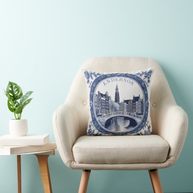Custom Blue Delft Amsterdam Souvenir Cushion (Chair)