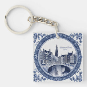 Custom Blue Delft Amsterdam Souvenir Key Ring