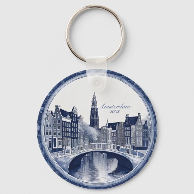 Custom Blue Delft Amsterdam Souvenir Key Ring (Front)