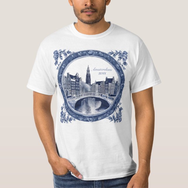 Custom Blue Delft Amsterdam Souvenir T-Shirt (Front)