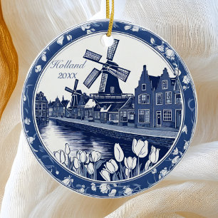 Custom Blue Delft Holland Souvenir Ceramic Ornament