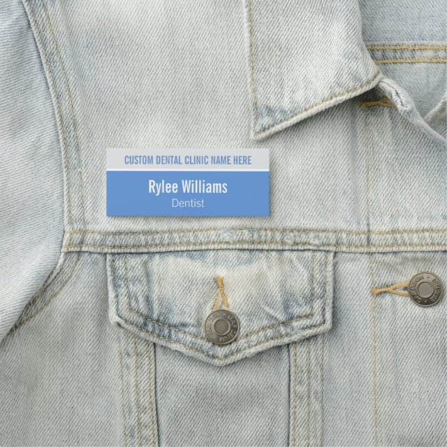 Custom Blue Dentist Name Tag (In Situ)