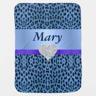 Custom Blue Diamond Heart Leopard Baby Blanket