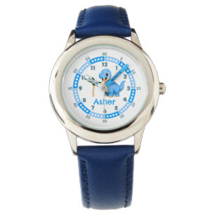 Custom Blue Dinosaur Learn to Tell Time Kids Watch