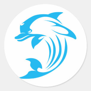 Custom Blue Dolphin Logo Classic Round Sticker