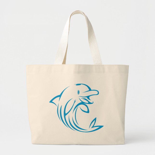 Custom Blue Dolphin Logo Large Tote Bag (Front)