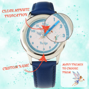 Custom Blue Elegant Fairy Learn Time Girls Watch