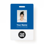 Custom Blue Employee Photo, Bar Code, Logo, Name