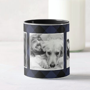 Custom Blue Family Photo Buffalo Plaid Pattern Mug