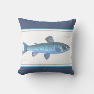 Custom Blue Fish Modern Coastal Navy Teal Throw Pi Cushion