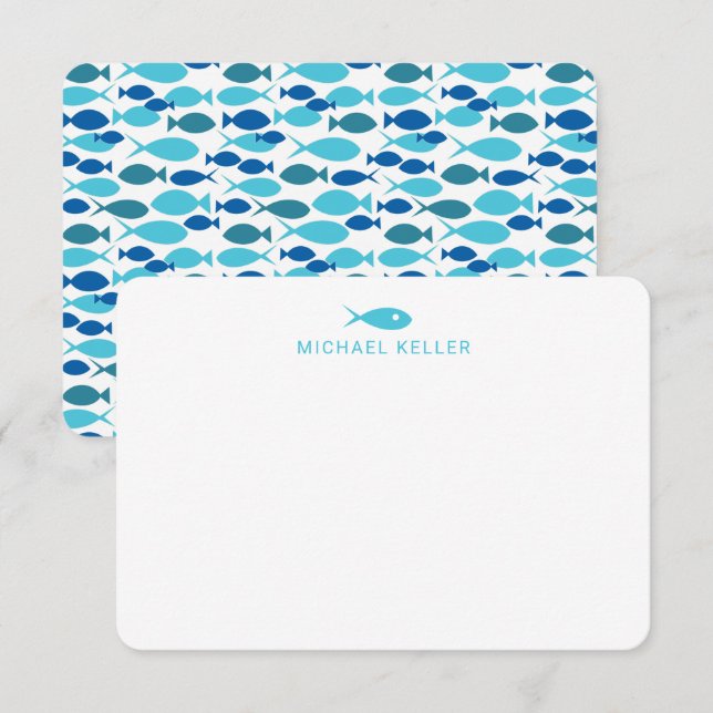Custom Blue Fish Note Cards (Front/Back)