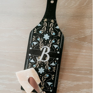 Custom Blue Floral Folk Art charcuterie Cutting Board