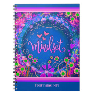 Custom Blue Floral Hearts Mindset Fun Colourful Notebook