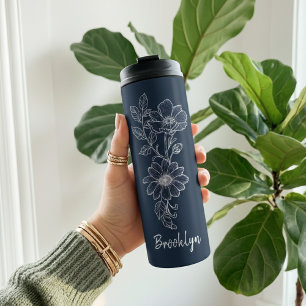 Custom Blue Floral Tumbler Gift for Bridesmaids