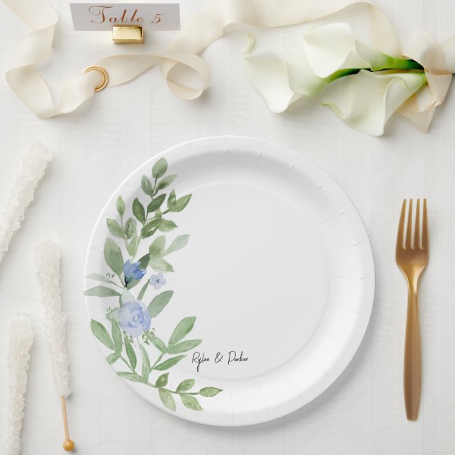 Custom Blue Floral Wedding Shower Plate (Wedding)