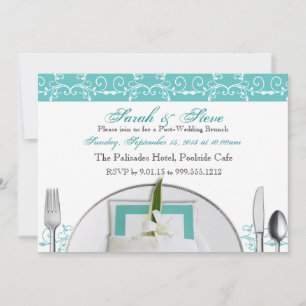 Custom Blue Flourish Post Wedding Brunch Invites