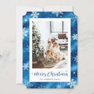 Custom Blue Foil Photo Merry Christmas Cards
