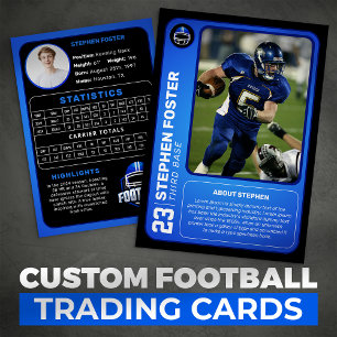 Custom Blue Football Trading Card Photo With Stats