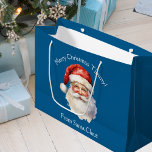 Custom Blue From Santa Claus Kids Christmas Large Gift Bag<br><div class="desc">Customise this nostalgic from Santa Claus large blue gift bag with your own personalised text with your kids name in white script. This beautiful old fashioned drawing of Santa's red hat and white beard are the perfect holiday stickers for your children's presents under the tree on Christmas day.</div>