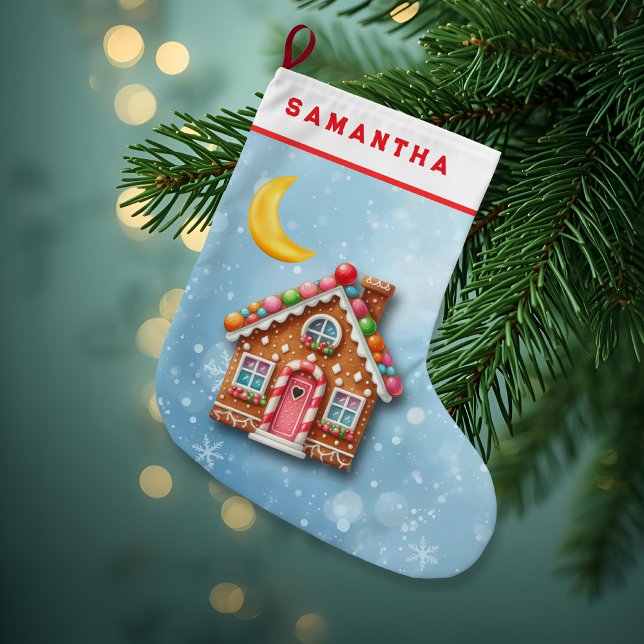 Custom Blue Gingerbread House Christmas Stocking (Creator Uploaded)