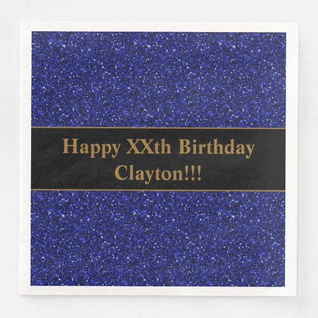 Custom Blue Glitter With Message Birthday Party Napkin (Front)