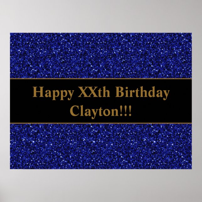 Custom Blue Glitter With Message Birthday Poster (Front)