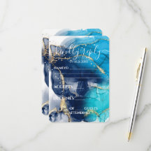 Custom Blue Gold Alcohol Ink Wedding