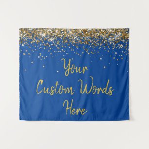 Custom Blue Gold Birthday Party Photo Booth Prop Tapestry