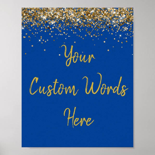 Custom Blue Gold Birthday Party Photo Prop Poster (Front)