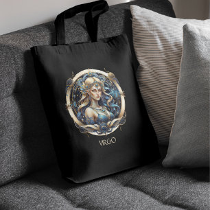 Custom Blue Gold Celestial Virgin Fantasy Virgo Tote Bag