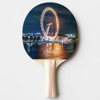 Custom Blue Gold Cityscape Night Travel London Ping Pong Paddle