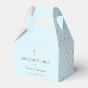 Custom Blue Gold cross Boy First holy communion Favour Box