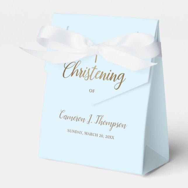 Custom Blue gold cross Christening thank you Favour Box (Front Side)