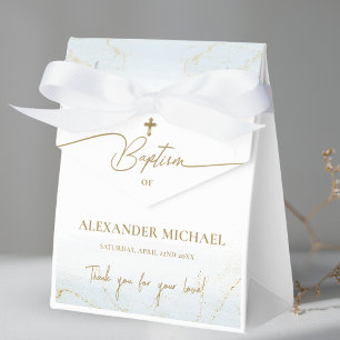 Custom Blue Gold Cross Thank You Boy Baptism  Favour Box