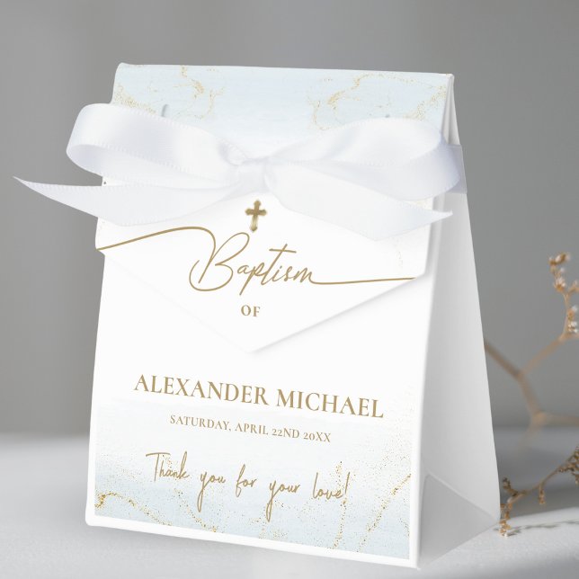 Custom Blue Gold Cross Thank You Boy Baptism  Favour Box (Creator Uploaded)